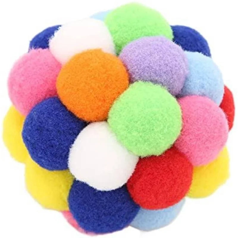 Bola de Pompom para Pets: Brinquedo com Guizo Colorido - Ideal para Cães e Gatos