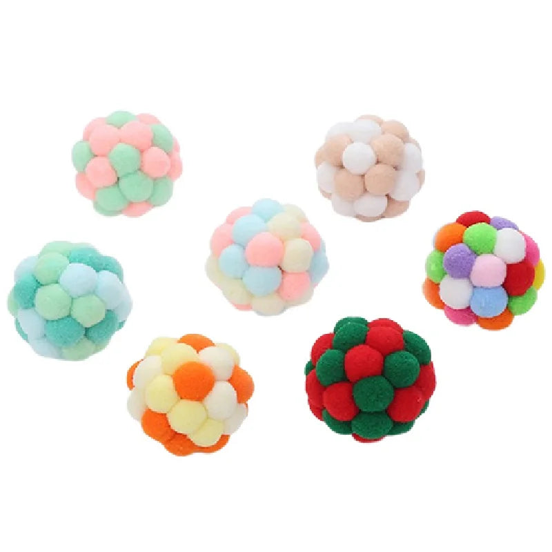 Bola de Pompom para Pets: Brinquedo com Guizo Colorido - Ideal para Cães e Gatos