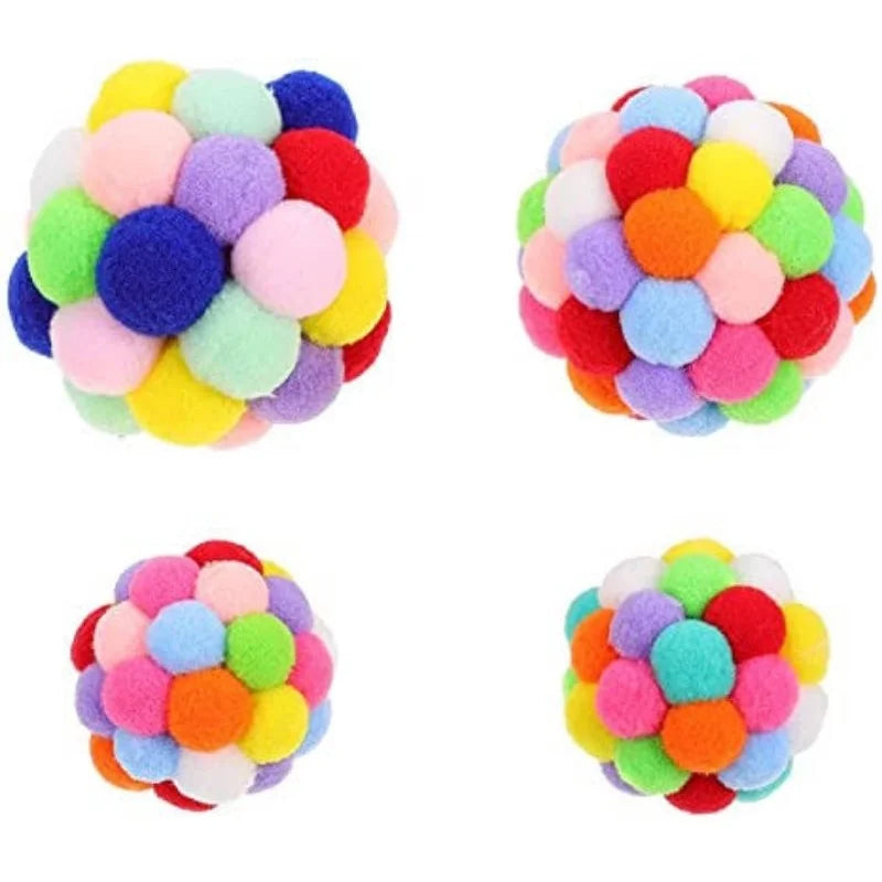 Bola de Pompom para Pets: Brinquedo com Guizo Colorido - Ideal para Cães e Gatos